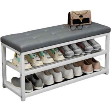 Imagem de Sapateira de banco de varanda moderna para varanda 50/70/90 * profundidade 28 x altura 45 cm resistente e durável, fácil de montar no banco de armazenamento do corredor do quarto sapateira (cinza PU