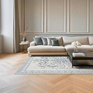 Imagem de Laura Ashley Tapete Sea Spray Blue Josette Medalhão Lavável à Máquina e Antiderrapante 1,5 m x 18 cm