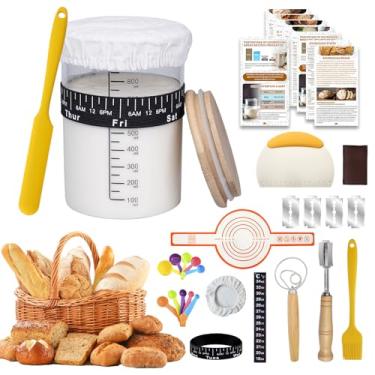 Imagem de Kit inicial de massa fermentada de 1000 ml, pote inicial de massa fermentada de vidro de grande capacidade, conjunto de suprimentos de cozimento de pão de fermento reutilizável com 13 ferramentas
