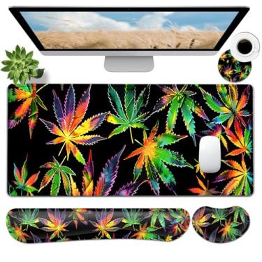 Imagem de JVGFYNKL Conjunto grande de mouse pad para jogos, suporte ergonômico para teclado de espuma viscoelástica + descanso de pulso para mouse + tapete de mesa estendido com base de borracha antiderrapante