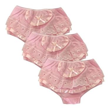 Imagem de Calcinha Infantil Bunda Rica Forro 100% Algodão com Babados e Bordado em Renda (BR, Idade, 1 Ano, 2 Anos, 3, Rosa)
