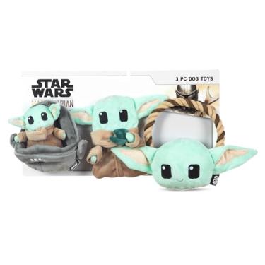 Imagem de Star Wars for Pets GROGU Pacote com 3 peças de brinquedos para cães, pelúcia de berço, flattie e anel de corda | Brinquedos de pelúcia pequenos Star Wars de tecido de pelúcia, brinquedos de pelúcia