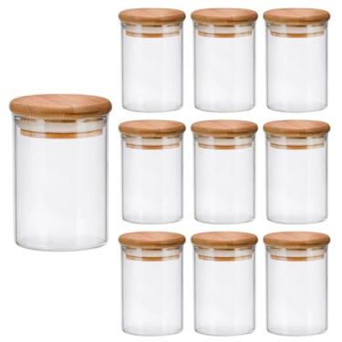 Imagem de Kit 10 Pote Vidro Hermeticos C/Tampa Bambu Redondo 200ml