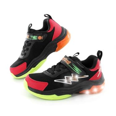 Imagem de SKYWHEEL Tênis infantil para meninos e meninas, tênis iluminados, tênis de LED com interruptor, tênis de corrida tamanho 10 a crianças grandes tamanho 5, Tênis infantil preto/vermelho, 16