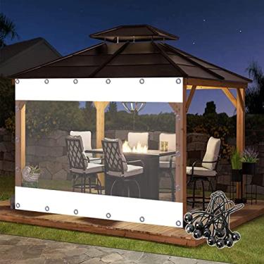 Imagem de FLSXC Cortina de PVC para área externa painéis laterais de gazebo lona transparente com zíper cortinas externas impermeáveis transparentes para cerca, pátio, piscina, acampamento, varanda (cor: branco