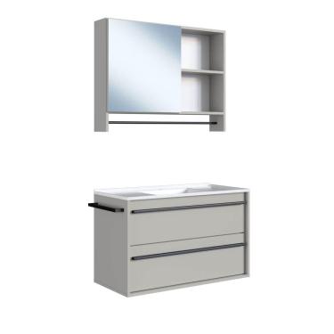 Imagem de Gabinete Suspenso 80cm Arenas Toalheiro Lavatório Espelheira Conjunto para Banheiro CJ8030.20A