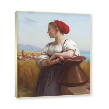 Imagem de Moldura dourada champanhe. Pintura William Adolphe Bouguereau. (A colheitadeira), arte de parede de pinturas famosas, reprodução em tela, retratos de parede para sala de estar. 40 x 48 cm-15,7 x 18,9