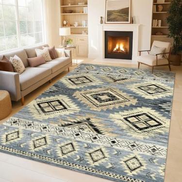 Imagem de Tapete de área Boho lavável, 1,7 m x 18 m, azul, grande, para sala de estar, tapete ocidental, antiderrapante, macio, oriental, cor vintage, quarto, sala de jantar, berçário, casa, escritório