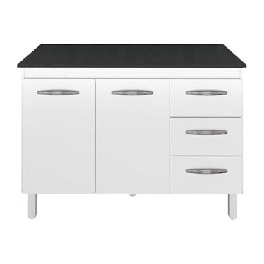 Imagem de Kit Balcão Cozinha Gabinete Bianca 118 cm Branco com Tampo Tampão 120 cm Aurora Preto