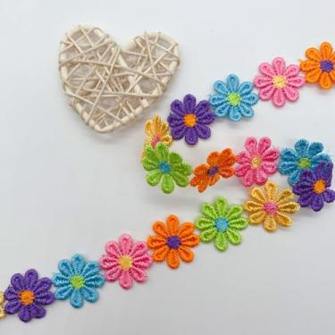 Imagem de Fita de margarida, acabamento de renda de margarida cor doce, acabamento de tecido bordado de 2,5 cm de largura para apliques de costura, artesanato, decoração de roupas
