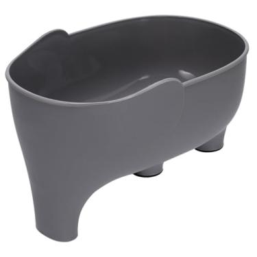 Imagem de Cesta de drenagem PP em forma de elefante 14 x 21 cm, coador de frutas e escorredor de vegetais cinza antiderrapante para pia de cozinha e lavagem de alimentos