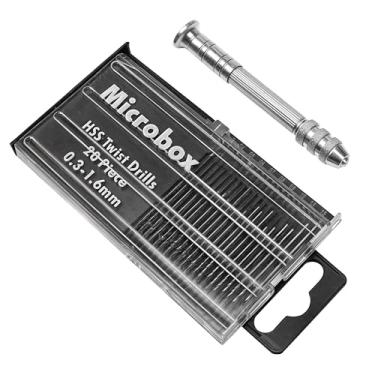 Imagem de Conjunto de micro brocas, 20 peças de brocas de fio de 0,3 a 1,6 mm, ferramenta rotativa de alumínio de precisão manual de torno de pino, pequeno torno para madeira, plástico, PVC, perfuração