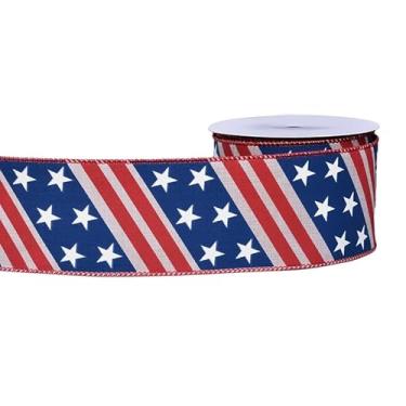 Imagem de YAMA Fita patriótica com fio 1 rolo 10 jardas, 6,3 cm vermelho, branco e azul, estrelas do Dia da Independência para embrulho de presente laços de guirlanda DIY artesanato (A)