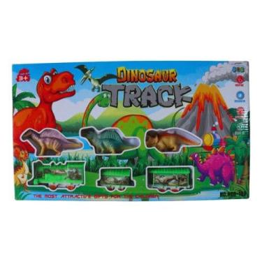 Imagem de Pista de Trem, Conjunto com Trilhos e Figuras de Dinossauros, Brinquedo Educativo