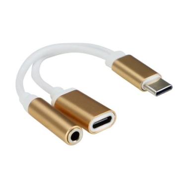 Imagem de Adaptador Cabo Tipo C x P2 4C Fêmea + Tipo C Fêmea - Comp