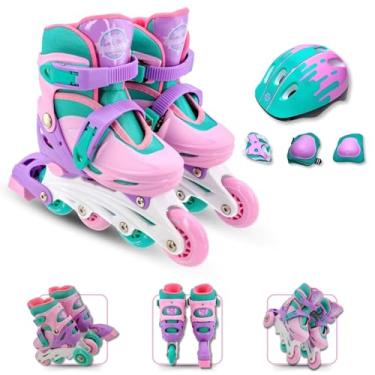 Imagem de Patins Infantil 4 Rodas Inline com Proteção - Recomendado para Crianças a Partir de 3 Anos até 60Kg - Tamanho Ajustável do 30 ao 33 (Rosa)