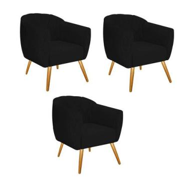 Imagem de Kit 03 Poltrona Cadeira Decorativa  Ludi Pés Palito Sala de Estar Rece