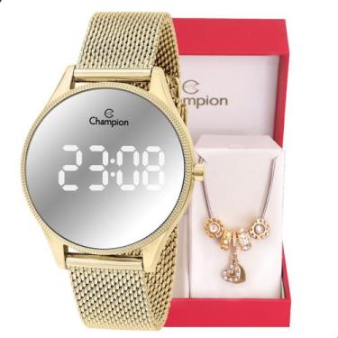 Imagem de Relógio Feminino Champion Dourado Espelhado Digital CH40137B + Pulseir