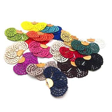 Imagem de Kit de 20 peças de couro sintético em forma de leque, pingentes, pingentes de filigrana, berloques de filigrana para brinco, colar, joias, apanhador de sonhos, chaveiro, bolsa, berloques, artesanato,