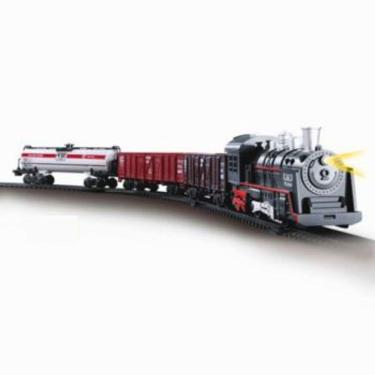 Imagem de Trem Locomotiva com Luz Som DM Toys 4 Vagoes 16 Pecas Pistal Oval Medindo 240cm Brinquedo Recreativo