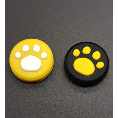 Imagem de 2 x controles analógicos de silicone para polegar, bastão de joystick, boné para Nintendo Switch NS e controle de interruptor Lite Joy-Con ThumbStick Gato de pata fofa, Combination Yellow 2PCS