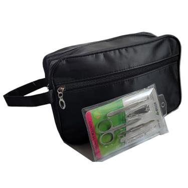 Imagem de Necessaire Preta Grande Masculina ou Feminina, Exclusiva com Kit Beleza Unhas Acessórios em Inox, Necessaire Unissex, Bolsa de Viagem, Organizadora de Higiene, Estojo Grande Maquiagem NP4