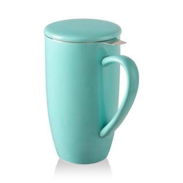 Imagem de Sweejar Copo infusor de chá de porcelana com tampa, xícara de chá de 590 ml com filtros para chá de folhas soltas, caneca de café segura para micro-ondas e lava-louças, caneca de imersão presentes