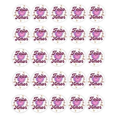 Imagem de 500 Adesivos Vinil Para Embalaguem Frase Feito c/ Amor 4,5cm - flash