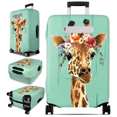Imagem de Slohif Capa de bagagem para mala de viagem com proteção aprovada pela Tsa – capa grande para viagem elástica capa de bagagem protetora lavável ajuste 45-81 cm, Azul, S-(22-24) Inch, Girafa