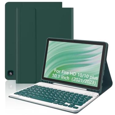 Imagem de XCHYTECHER Capa de teclado para Amazon Fire HD 10/10 Plus 25.7 cm, teclado destacável com capa de porta de carregamento tipo C (verde escuro + verde escuro)