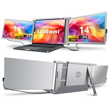 Imagem de Ladomi Extensor de tela triplo para laptop de 14 polegadas, monitor FHD 1080p IPS, Plug and Play, para laptops de 13,5 a 16,5 polegadas - cinza S1