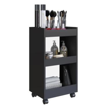 Imagem de Carrinho Para Livros Auxiliar Suporte De Esmalte Estéticos Com Rodinhas Preto