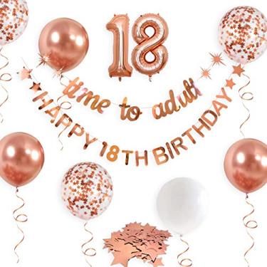 Imagem de Faixa em ouro rosa Time to Adult Happy 18 th Birthday para decorações de aniversário de 18 anos pendurado para adultos com dezoito anos de idade Decoração de festa de aniversário para homens e meninas Artigos de festa de 18 anos