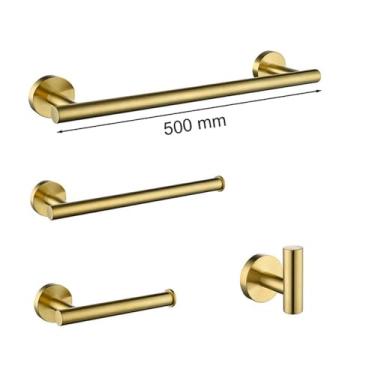 Imagem de Conjunto de banheiro dourado escovado - Suporte para toalhas clássico - Ferragens, kit de 4 peças de 50 cm