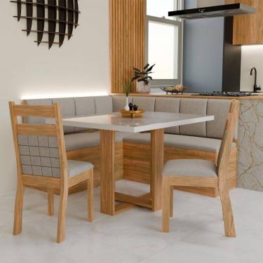 Imagem de Canto Alemão Prisma com 2 Cadeiras Marrom/Veludo Perola/Off White - Panorama Móveis