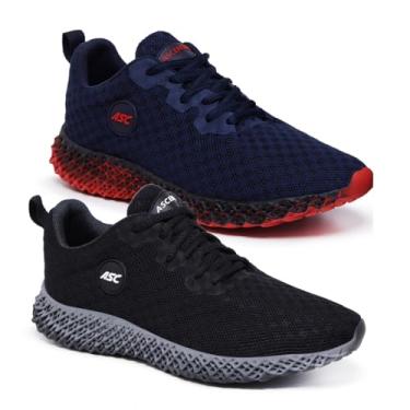 Imagem de Kit 2 Pares de Tênis Ortopédico Masculino Ascension – Leve, Confortável e Ideal para Caminhada, Academia e Dia a Dia (Marinho+Vermelho/Preto+Cinza, BR, Adulto, Numérico, 36)