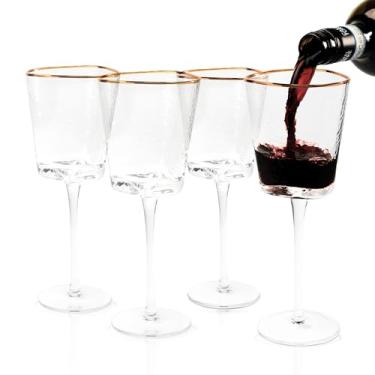 Imagem de Conjunto de 4 taças de vinho com borda dourada da Bec's Designs - taças de vinho douradas com borda dourada - copo martelado dourado copo de vinho - taças de vinho douradas para taças de vinho