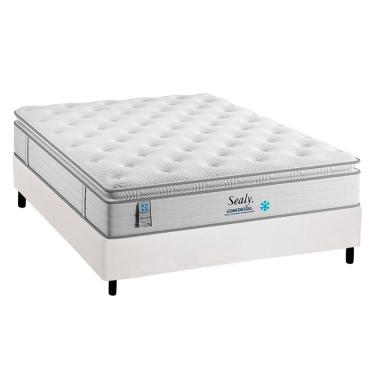 Imagem de Cama Box Casal: Colchão Molas MasterPocket Plumatex Ensacadas Confortgel+Base CRC Courano Branco(138x188)
