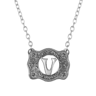 Imagem de SENFAI Colar com fivela de cinto, estilo ocidental, pingente de letra inicial, design decorativo com fivela de cinto, Small, Latão, Sem Pedra Preciosa