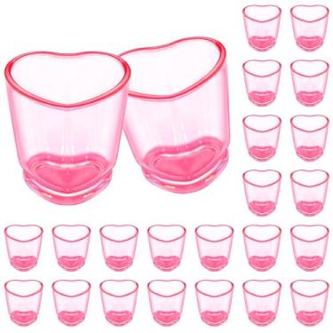 Imagem de Pacote com 24 copos de plástico rosa, conjunto de copos em forma de coração, copo de dose de plástico de 42,5 g com base pesada, copos para uísque, tequila, bebidas espirituosas e licores, dia dos