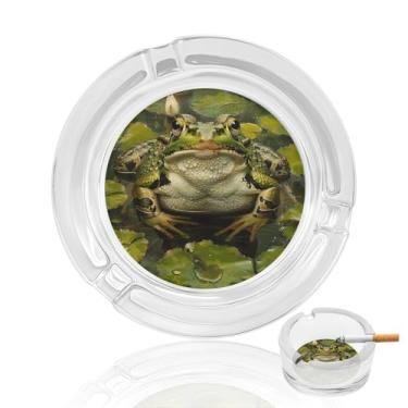 Imagem de Cinzeiro de cristal de lírio e sapo, cinzeiro redondo de vidro resistente para fumar cinzeiro portátil decorativo moderno para uso em casa, escritório, interior, exterior, pátio