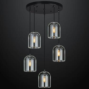 Imagem de LBSQJ Luzes pendentes pretas modernas cozinha ilha lustre de teto interior cristal pendurado luminárias para sala de jantar cozinha sala de estar quarto (5 luzes)