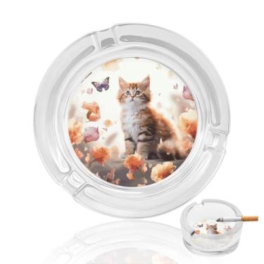 Imagem de Cinzeiro de cristal de borboleta de gatinho fofo, cinzeiro redondo de vidro resistente para fumar cinzeiro portátil decorativo moderno para uso em casa, escritório, interior, exterior, pátio