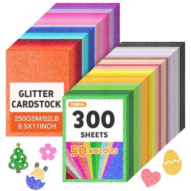 Imagem de TUXIYA 300 folhas de papelão com glitter de 21,6 x 28 cm, 50 cores sortidas, papel brilhante com glitter para artes e artesanato, decoração, confecção de cartões, scrapbooking, projetos DIY
