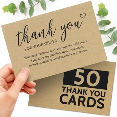 Imagem de 50 cartões grandes 4x6 Obrigado pelo seu pedido - Cartões postais Kraft em massa para suporte de compras de pequenos clientes - para lojas online ou de varejo, produtos feitos à mão e mais