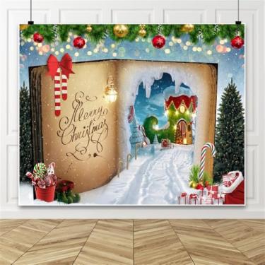 Imagem de Pano de fundo de Natal, 3 x 2,4 m, livro de conto de fadas, inverno, país das maravilhas Candyland, cenário fotográfico, árvore de Natal, bengala, floco de neve, fundo de ano novo, decoração de festa