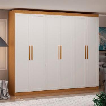 Imagem de Guarda-Roupa Casal Genialflex Provençal Madri, 6 Portas, 3 Gavetas e 4 Prateleiras 255cm de largura – Cinamomo/Branco