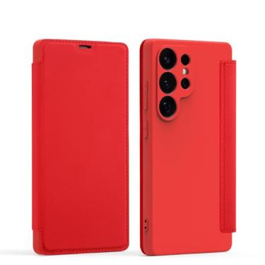 Imagem de HJZSZX Para Samsung S25Plus Proteção Total Silicone Líquido Flip Phone Case Wallet Card Slot Bracket Cover (Para Samsung S25Plus/Vermelho)