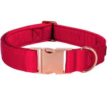 Imagem de Tunkoo Coleira de cachorro super macia com seda vermelha - presente ideal para Natal/feriados/casamentos, fivela de ouro rosa de luxo, tamanhos ajustáveis pequeno, médio grande, GG