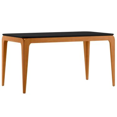 Imagem de Mesa de Jantar para 6 Lugares 1,60m Tampo Mdf com Vidro Aurea Ypê/Preto - New Ceval